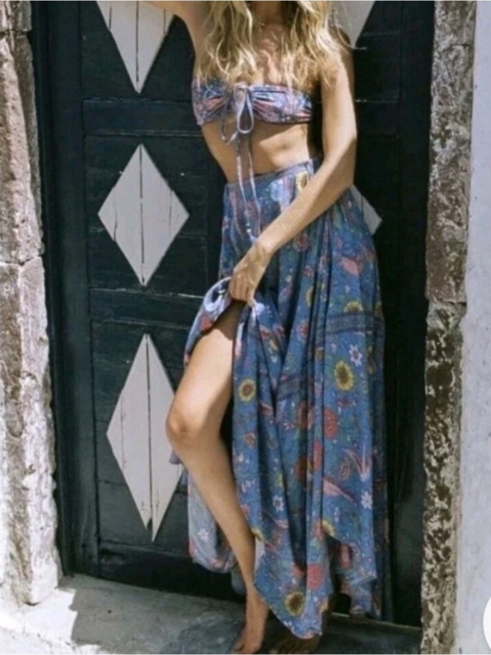 Spell Lovebird Half Moon Maxi Skirt in Deep Sky - Picture 2 of 13